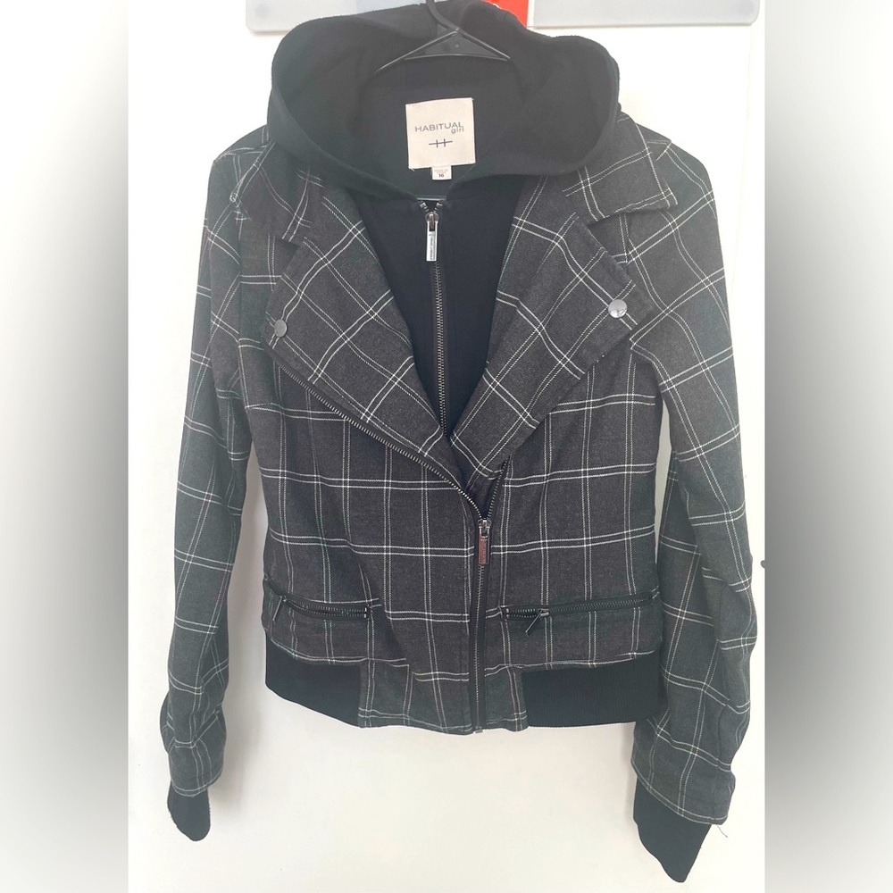 Habitual Girl Lyla Plaid French Terry Hoodie Zip Jacket Sz16